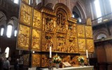 Velký okruh malým Dánskem - Dánsko - Domkirke, oltář s výjevy ze života Krista, pozlacený dub