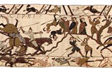 Poznávací zájezd - Normandie - Francie - Normandie - tapisérie z Bayeux, Normani útočí na anglickou pěchotu bránící se na kopci (má kníry)