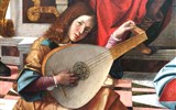 Milano a opera v La Scale - Itálie - Milán - Pinacoteca di Brera, Madona na trůnu, B.Montagna, 1499, detail anděle - hudebníka