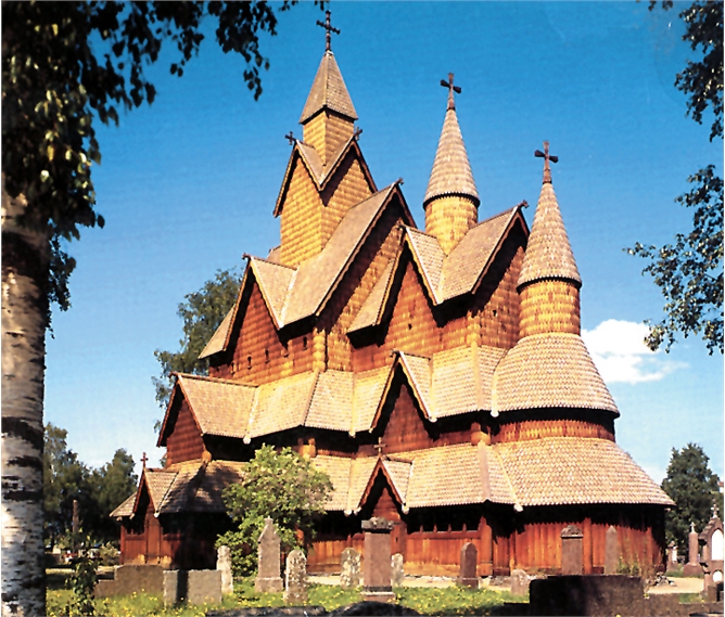 Velký okruh Norskem, Lofoty a Vesteråly letecky - Norsko - Heddal, kostel z počátku 13.stol, největší roubený v zemi, dle pověsti  postavený trolem Finnem ve 3 dnech