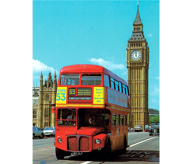 Zámky, hrady, paláce a zahrady Anglie - Velká Británie - Anglie - Londýn, typický patrový autobus a Big Ben