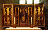 Poznávací zájezd - Německo - Německo - Harz - Quedlinburg, sv.Benedikt, gotický oltář, kolem 1480, P.Maria a svaté - zleva Adelheid, Kateřina, Barbora,..